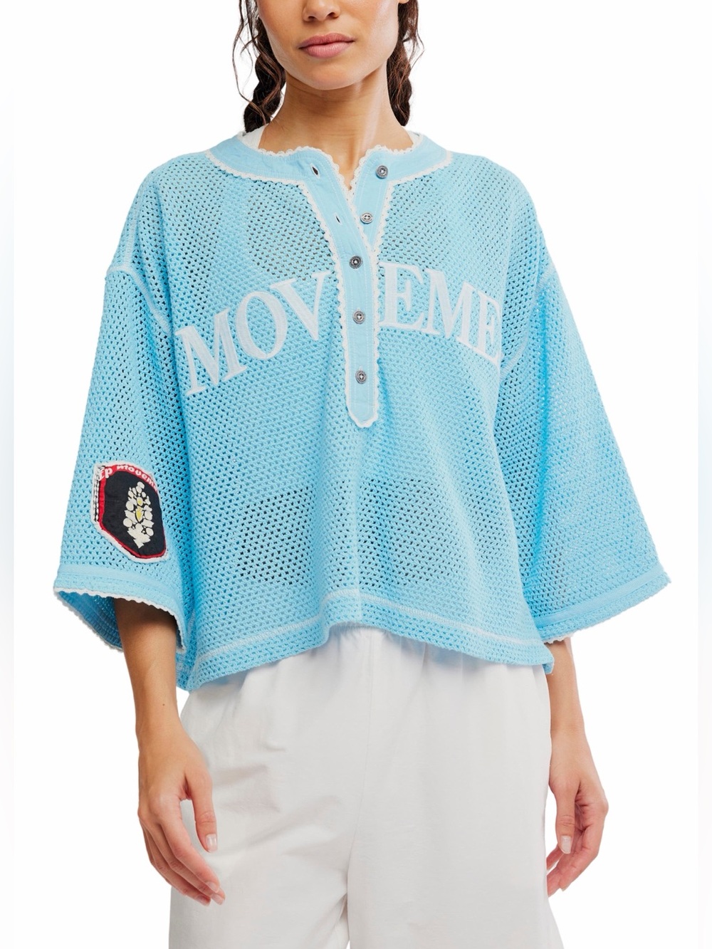 FP Movement Camp Out Embroidered Open Stitch Top Size S NWT